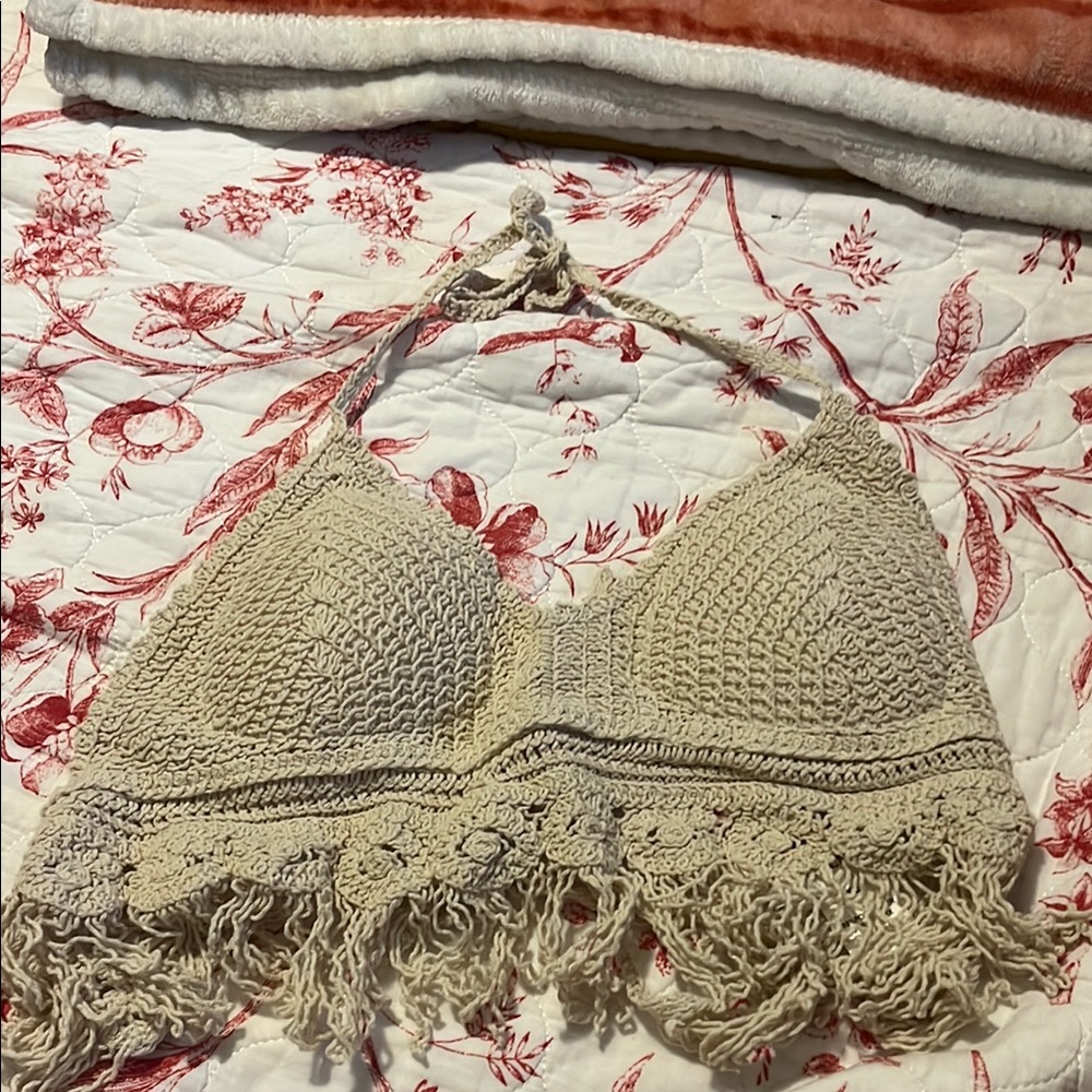 Crochet Halter Bralette in Cream